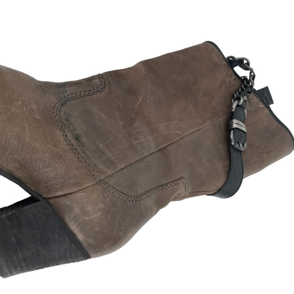 Nicole Brown Vegan Leather Chain Buckle Knee High Heeled Boots Womens Size 8 - Picture 6 of 9